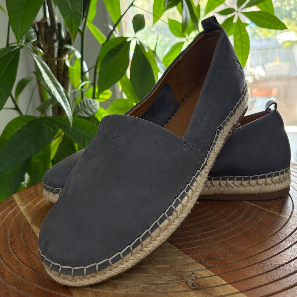 Lucky Brand Loretto Leather Espadrille Flats Blue Slate 9M LP-LORETTO
